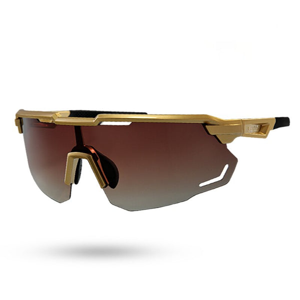 sunglasses for extreme athletes. Gold sunglasses with brown lens