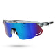 Stoozy sunglasses with grey frame and blue lens. Polarized running glasses - cheap running shades for sale - cool mountain biking sunglasses 