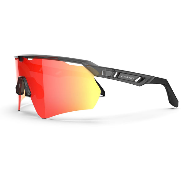 Black frame sunglasses with orange lens