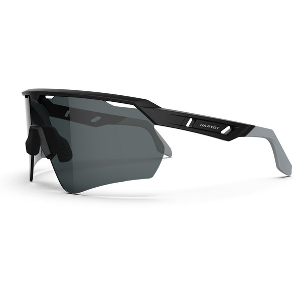 Cool black sport sunglasses for mountaineering and fishing. No slip nose pad and frame