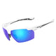 cool sports glasses with blue lens and white frame. Fishing sunglasses.