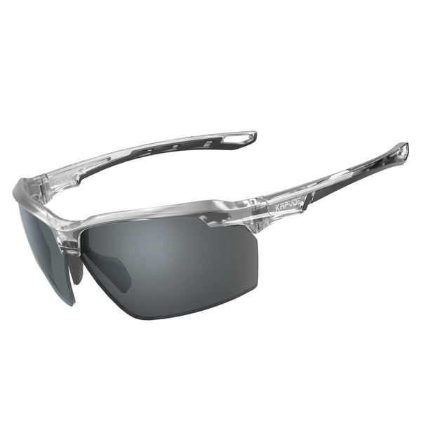 New polarized sunglasses with a clear frame and black lens