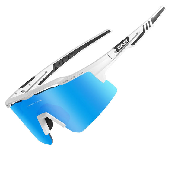 top quality glasses. White frame and blue lens sunglasses. active wear sunglasses