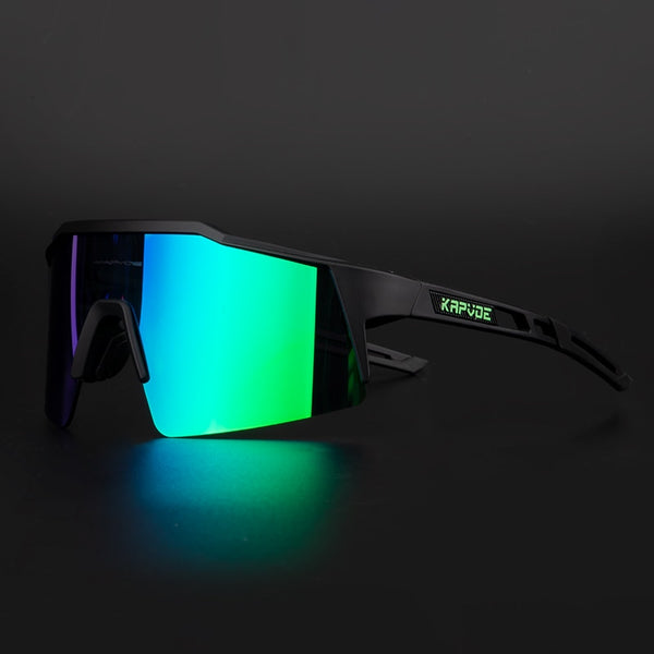 Green sunglasses for biking, hiking, running, skiing, and training