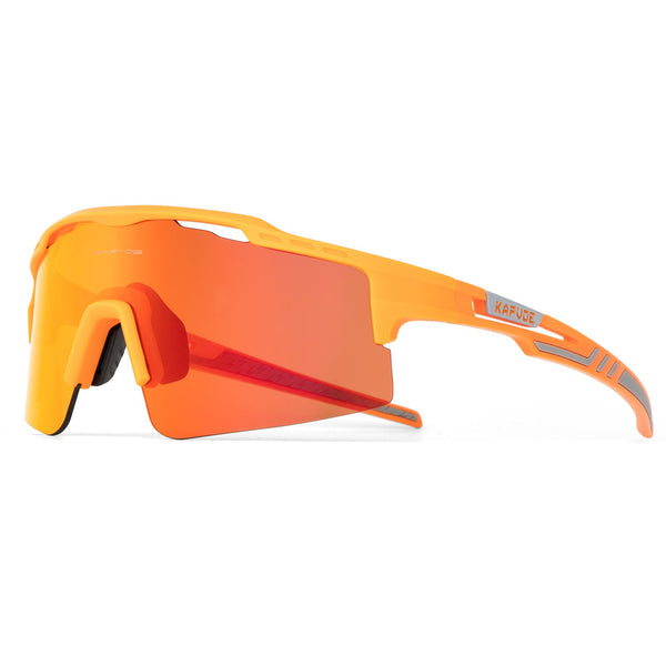 Orange sport sunglasses. orange cycle glasses. sunglasses for biking. 