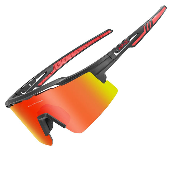 Black frame sunglasses with orange lens